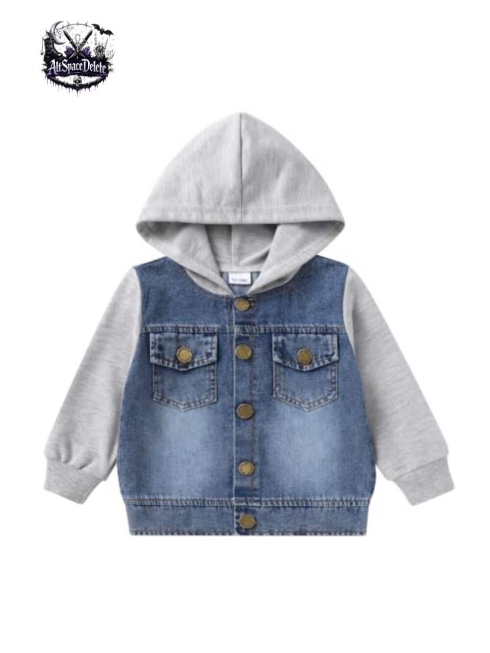 Toddler Denim Jacket Hooded Button Front Chest Pockets Cotton Blend